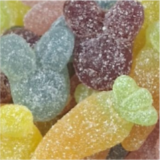 Żelki "Zajączki i marchewki" wieloowocowe, kwaśne