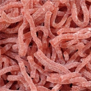 Żelki "Makaron nitki" kwaśne, o smaku truskawkowym